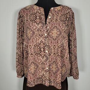Madewell Blouse Womens Medium Paisley Button Front Boho Flowy Top